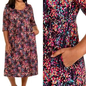 Ulla Popken Raining Empire Waist Cotton Pocket‎ Jersey Dress sz 12 NWT $70